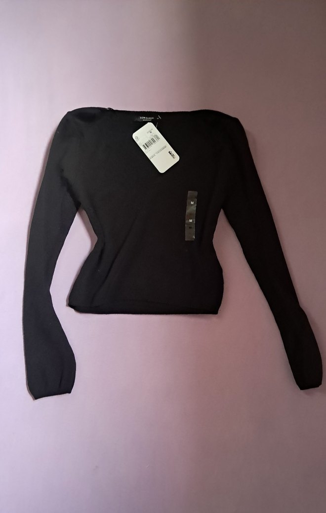 Siyah Kadın Uzun Kollu İnce crop kazak - Görsel 2