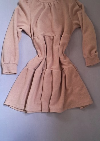 açık pembe Fırfırlı Uzun Kollu kadın Elbisesi - Görsel 2