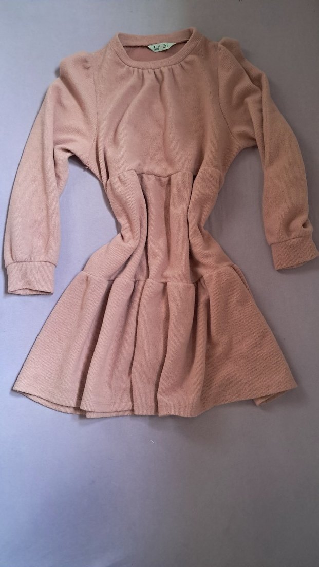 açık pembe Fırfırlı Uzun Kollu kadın Elbisesi - Görsel 2