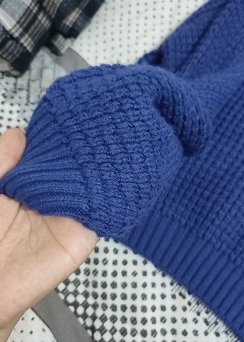 s Beden Kadın Mavi Örgü Salaş Kazak