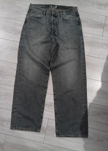 Diğer Koyu Gri Yikamali Rahat Denim Jean