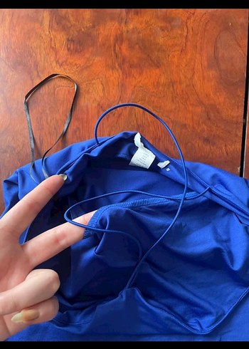 Kadın Mavi İnce Askılı çıtçıtlı badi - Görsel 2