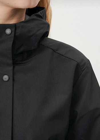 Kadın Siyah Midi Boy Yağmurluk/Rüzgarlık - Görsel 5