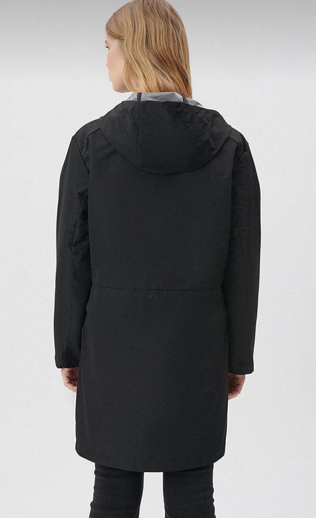 Kadın Siyah Midi Boy Yağmurluk/Rüzgarlık - Görsel 3