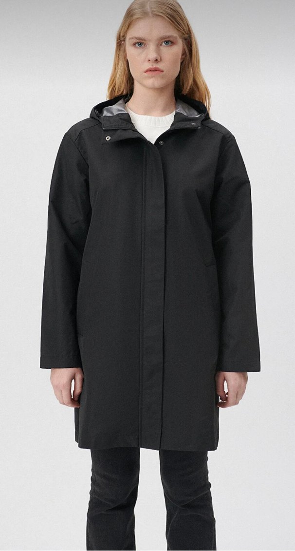 Kadın Siyah Midi Boy Yağmurluk/Rüzgarlık - Görsel 2