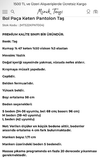 s Beden Minik Terzi pantolon