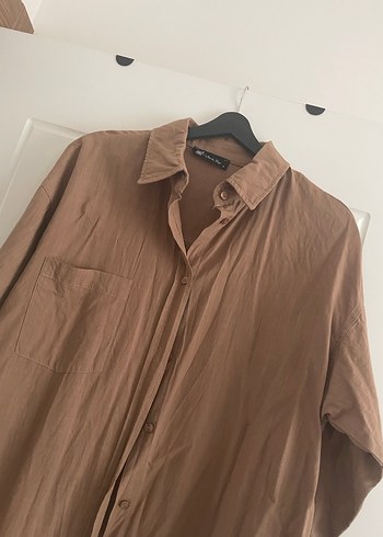 Camel Kadın Pamuklu Uzun Kollu Gömlek - Görsel 6