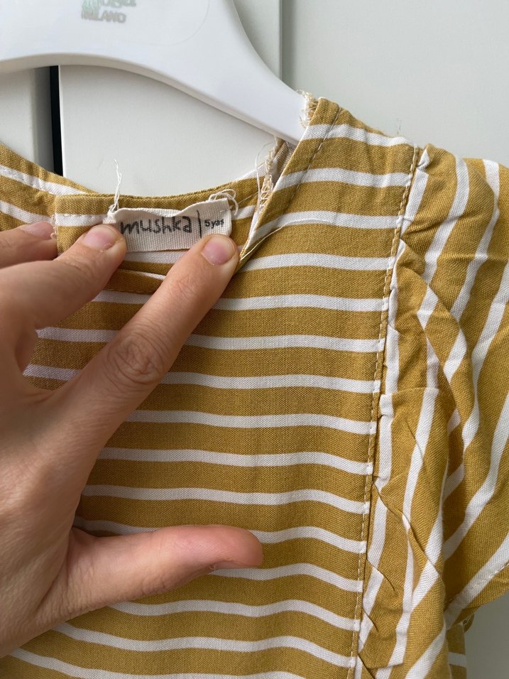 Çizgili Sarı Kız Çocuk Elbise - Görsel 5