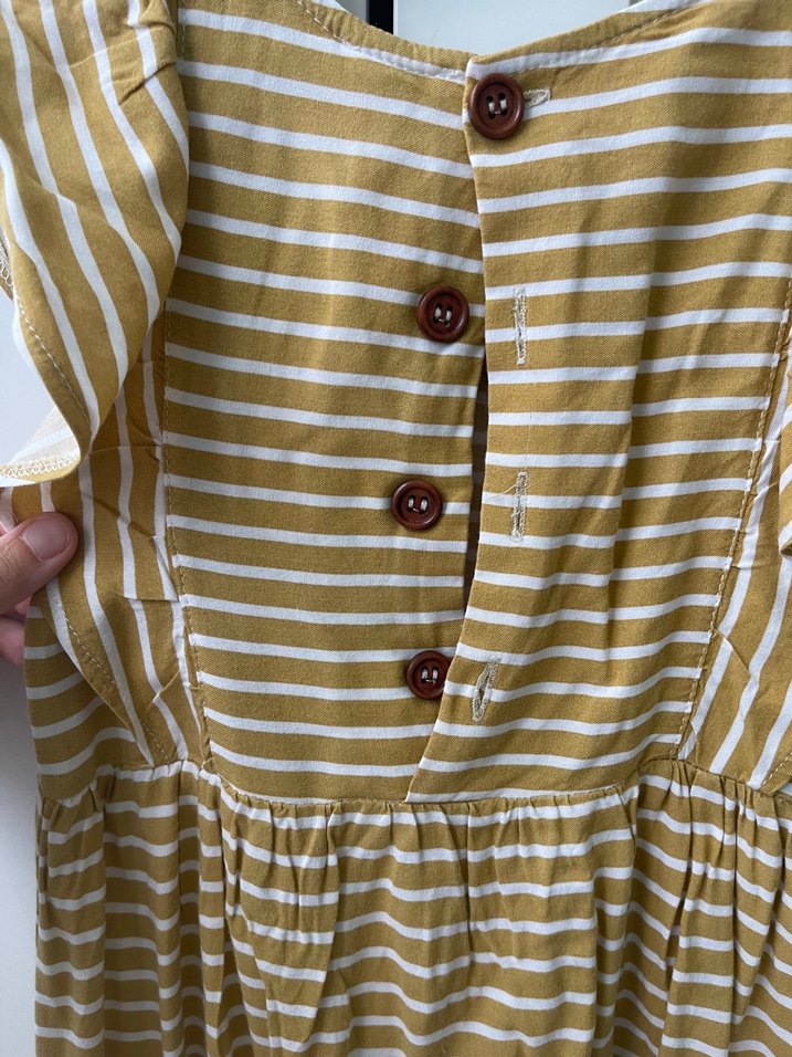 Çizgili Sarı Kız Çocuk Elbise - Görsel 4