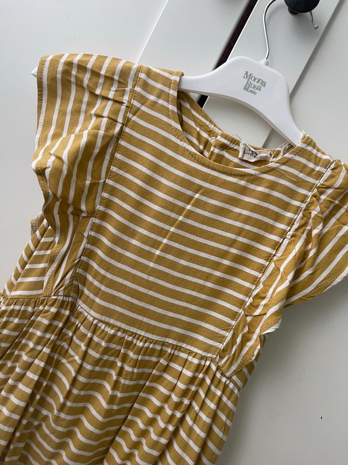 Çizgili Sarı Kız Çocuk Elbise - Görsel 2
