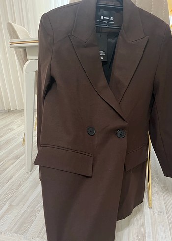 Düğmeli Kahverengi Midi Kadın Blazer - Görsel 2