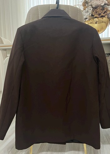 Düğmeli Kahverengi Midi Kadın Blazer - Görsel 4