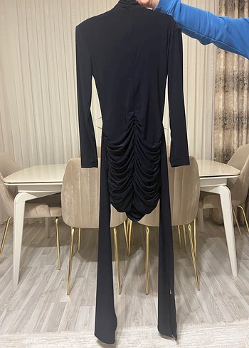 Lacivert Yakalı Mini Kadın Elbise - Görsel 3