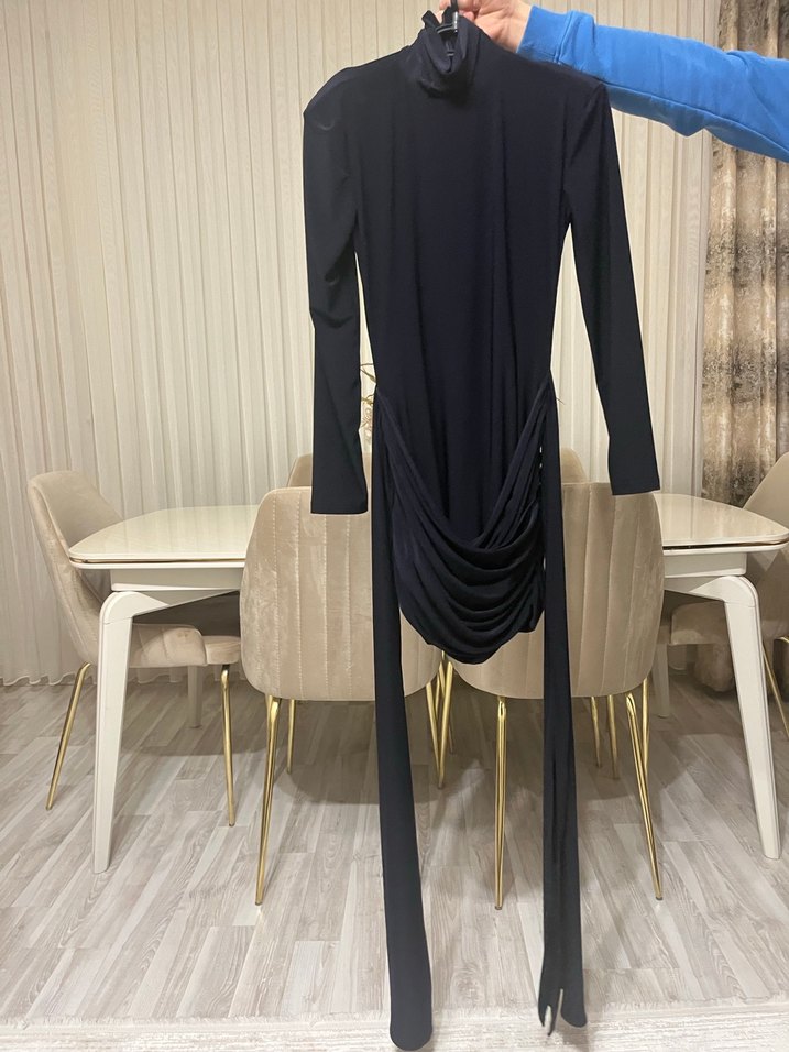 Lacivert Yakalı Mini Kadın Elbise - Görsel 2