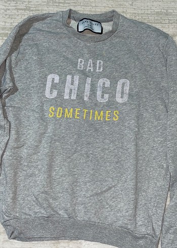 Gri Pamuklu Uzun Kollu Baskılı Sweatshirt - Görsel 2