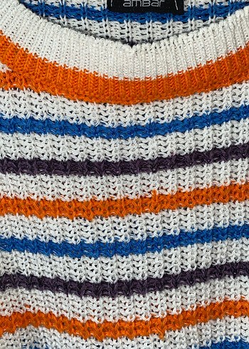 Çizgili Gri Rahat Kadın Kazak - Görsel 2