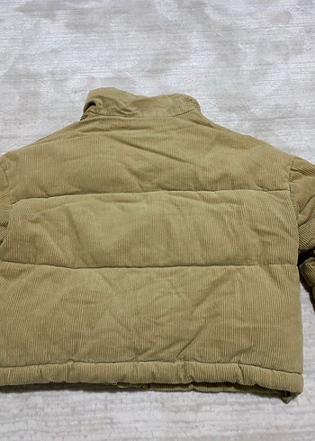 BERSHKA Bej Fermuarlı Yüksek Yakalı Kadın kısa Kışlık mont - Görsel 5