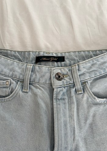 s Beden mavi Renk Gri Yıkamalı Düğmeli Kadın Denim Şort