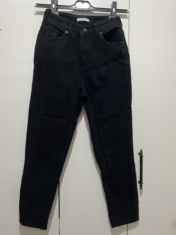 Siyah Bol Kesim Kadın Kot Pantolon - Görsel 5