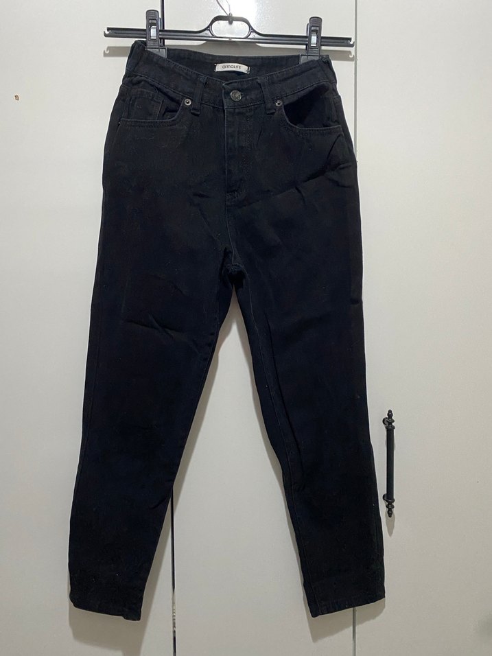 Siyah Bol Kesim Kadın Kot Pantolon - Görsel 2