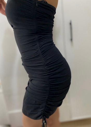 Siyah Straplez Drapeli Mini Elbise - Görsel 3