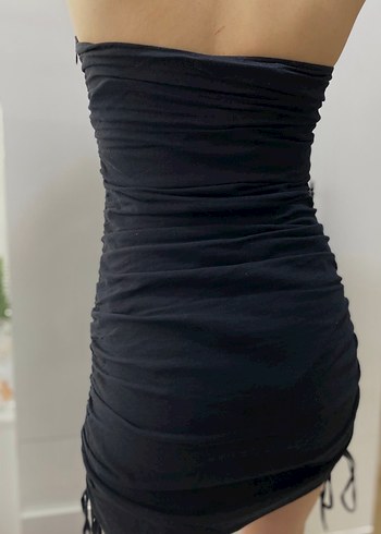 Siyah Straplez Drapeli Mini Elbise - Görsel 2