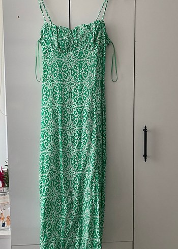 Yeşil Bağlamalı Uzun Yırtmaçlı Bohem Elbise - Görsel 2