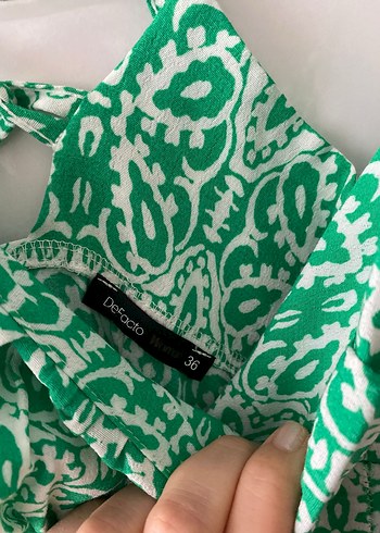 Yeşil Bağlamalı Uzun Yırtmaçlı Bohem Elbise - Görsel 6