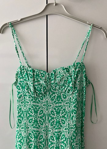 Yeşil Bağlamalı Uzun Yırtmaçlı Bohem Elbise - Görsel 4