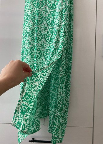 Yeşil Bağlamalı Uzun Yırtmaçlı Bohem Elbise - Görsel 3