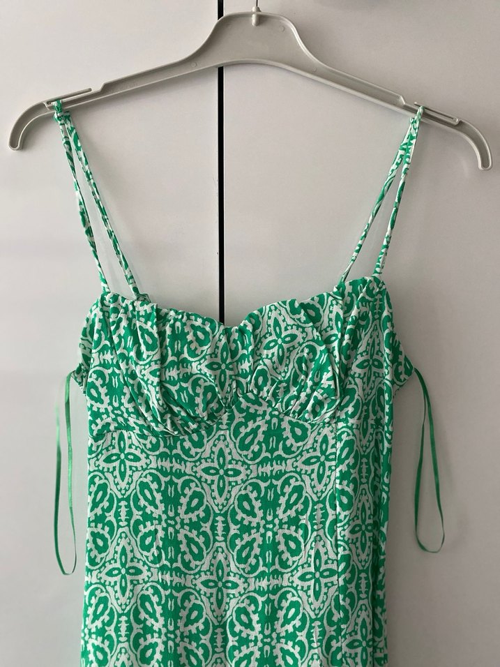 Yeşil Bağlamalı Uzun Yırtmaçlı Bohem Elbise - Görsel 4