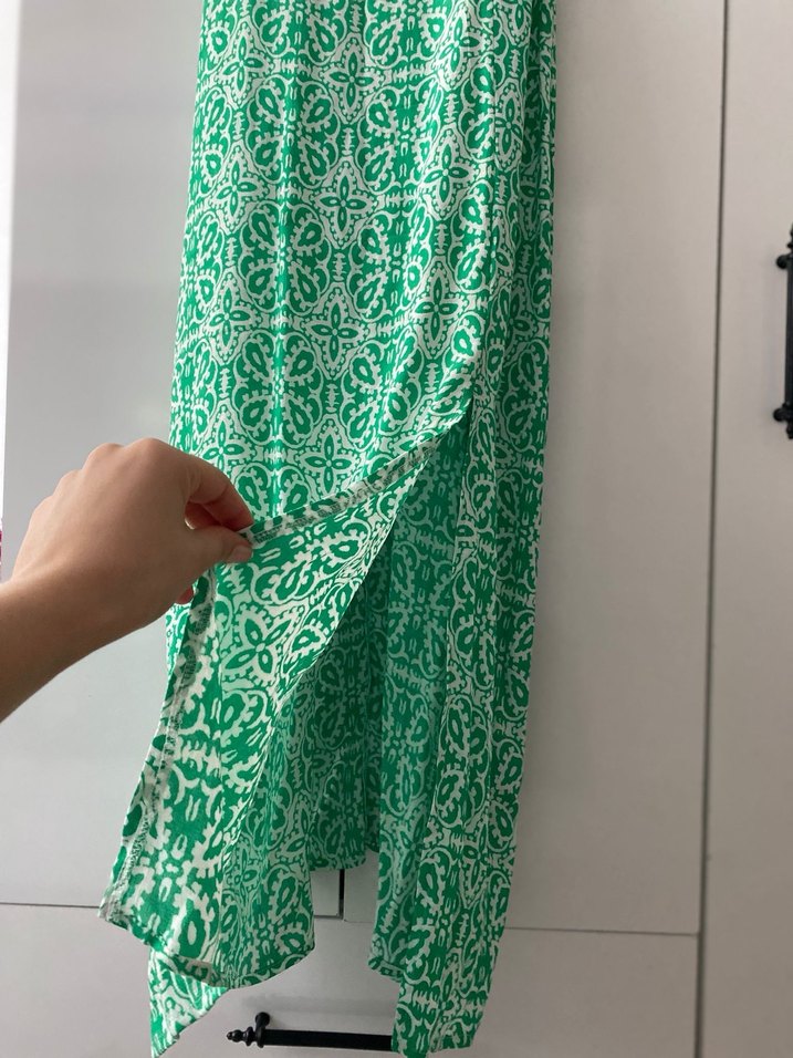 Yeşil Bağlamalı Uzun Yırtmaçlı Bohem Elbise - Görsel 3