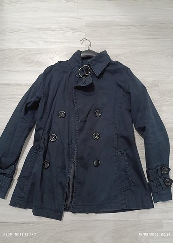 Y2K Vintage Düğmeli Lacivert Kadın Trençkot - Görsel 2