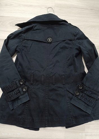 Y2K Vintage Düğmeli Lacivert Kadın Trençkot - Görsel 6