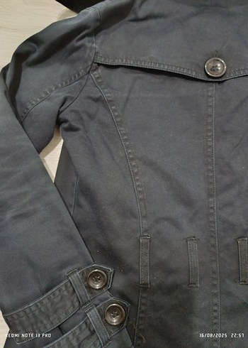 Y2K Vintage Düğmeli Lacivert Kadın Trençkot - Görsel 8