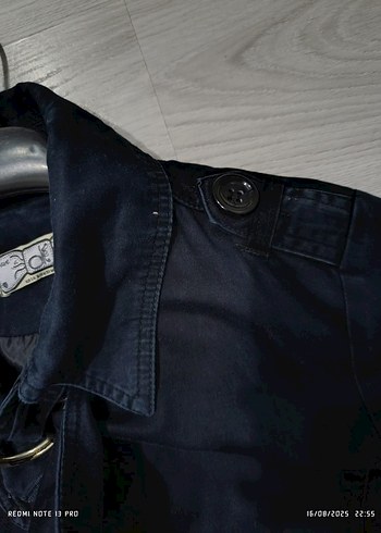 Y2K Vintage Düğmeli Lacivert Kadın Trençkot - Görsel 4