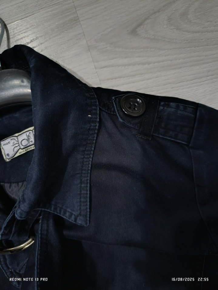 Y2K Vintage Düğmeli Lacivert Kadın Trençkot - Görsel 4