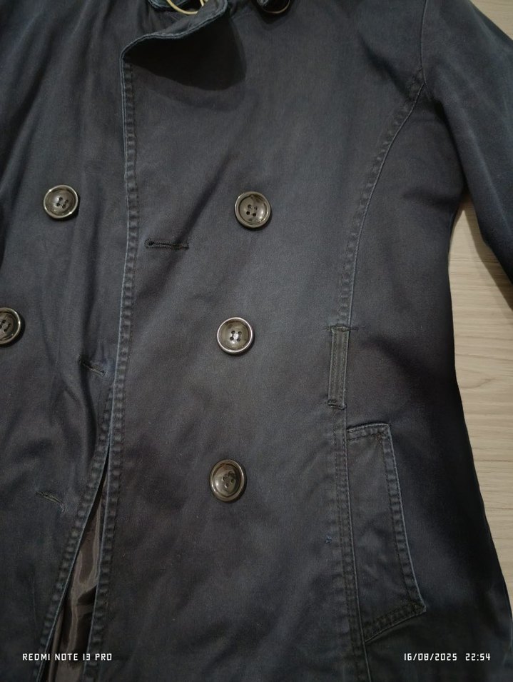 Y2K Vintage Düğmeli Lacivert Kadın Trençkot - Görsel 5