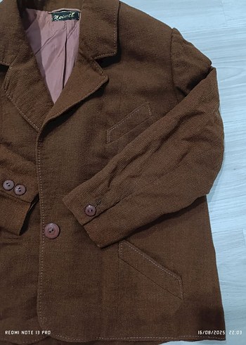 Düğmeli Koyu Kahverengi Keten Kadın Blazer Ceket - Görsel 3