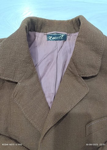 Düğmeli Koyu Kahverengi Keten Kadın Blazer Ceket - Görsel 4