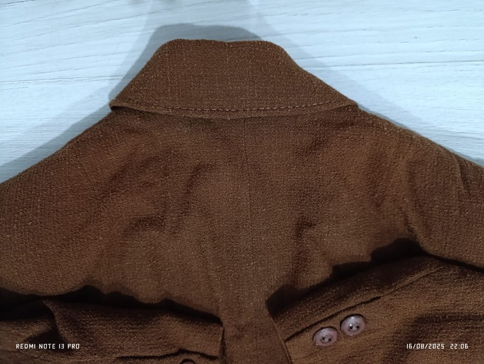 Düğmeli Koyu Kahverengi Keten Kadın Blazer Ceket - Görsel 5