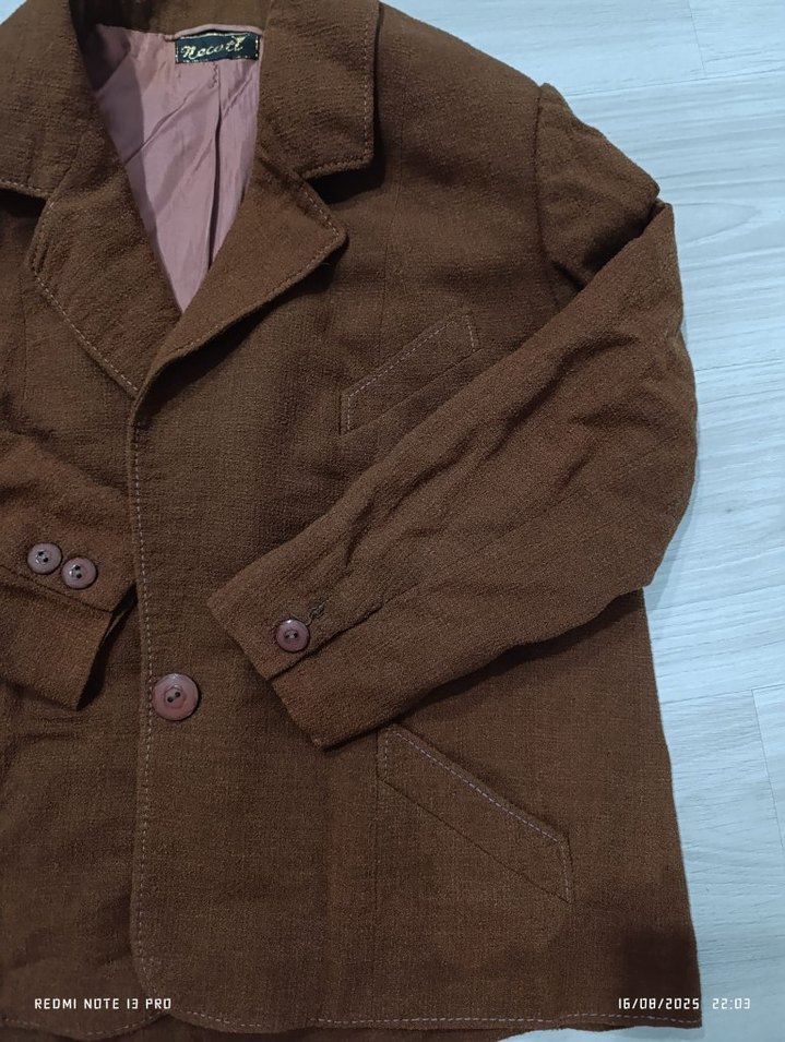 Düğmeli Koyu Kahverengi Keten Kadın Blazer Ceket - Görsel 3