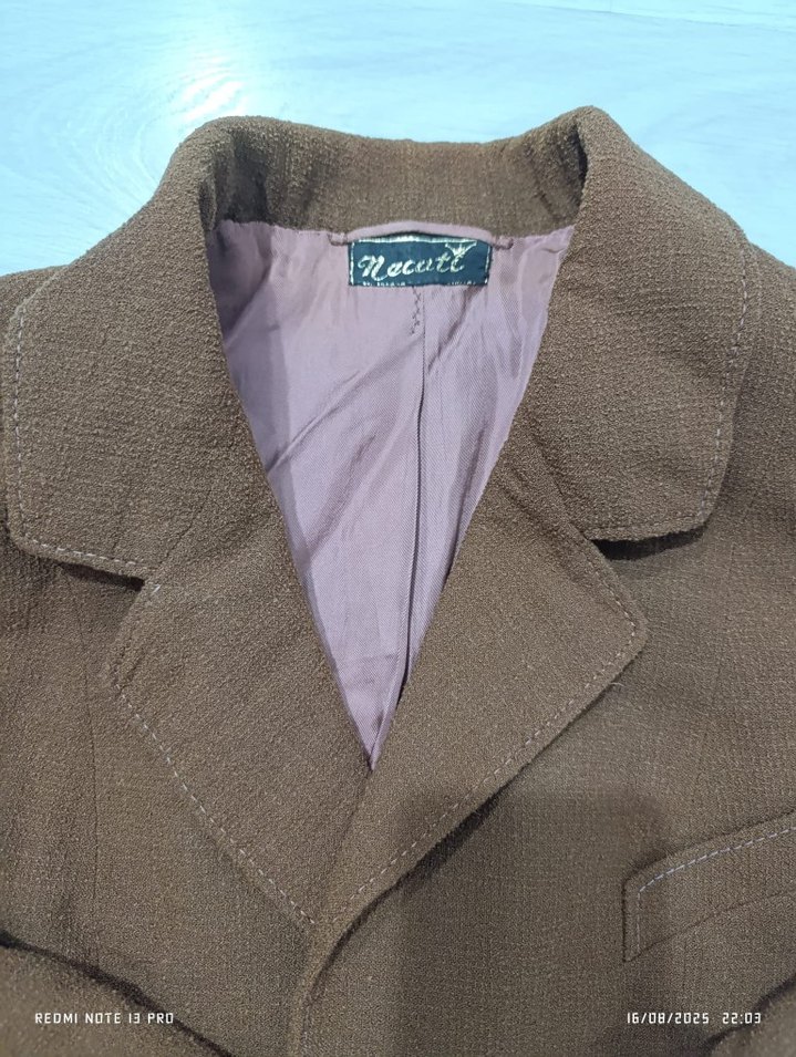 Düğmeli Koyu Kahverengi Keten Kadın Blazer Ceket - Görsel 4