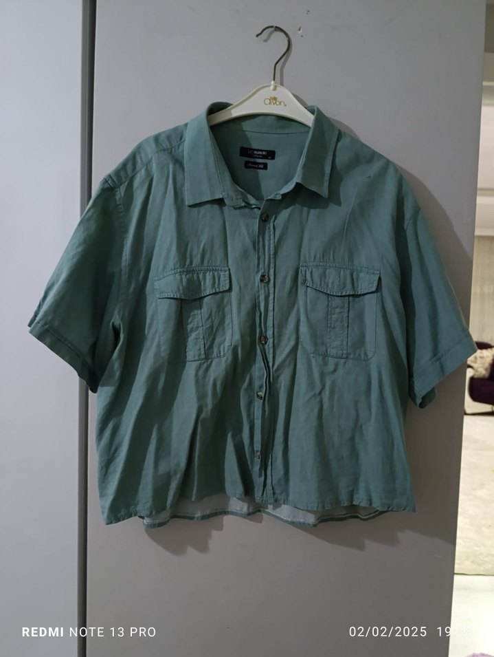 LCW Düğmeli Kısa Kollu Turkuaz Kadın Gömlek - Görsel 2