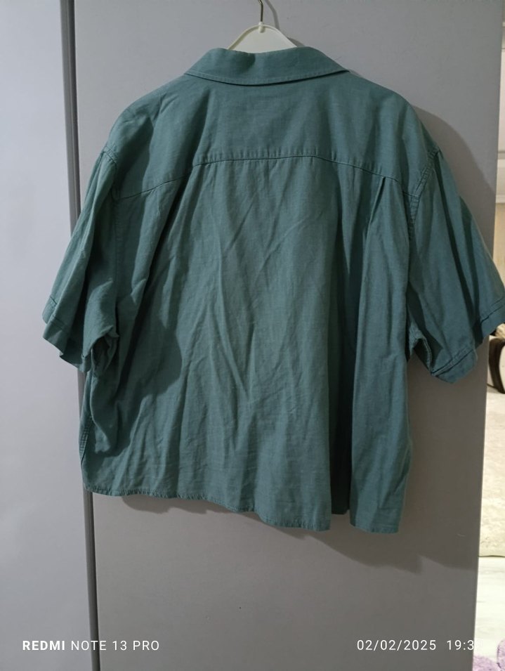 LCW Düğmeli Kısa Kollu Turkuaz Kadın Gömlek - Görsel 4