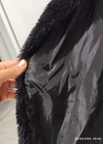 Y2K Siyah Kadın Midi Boy Kürk Detaylı Ceket - Görsel 5