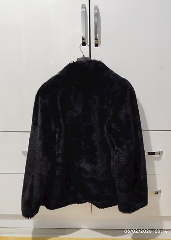 Y2K Siyah Kadın Midi Boy Kürk Detaylı Ceket - Görsel 3