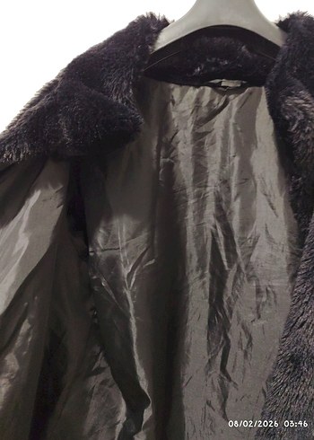 Y2K Siyah Kadın Midi Boy Kürk Detaylı Ceket - Görsel 6