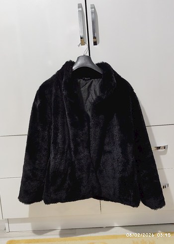 Y2K Siyah Kadın Midi Boy Kürk Detaylı Ceket - Görsel 2