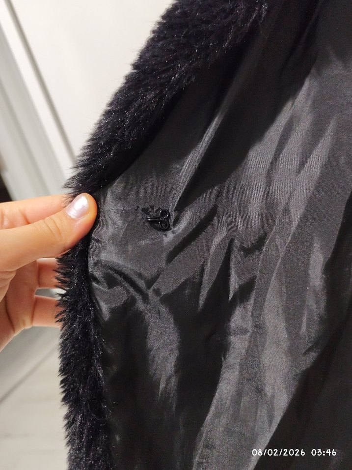 Y2K Siyah Kadın Midi Boy Kürk Detaylı Ceket - Görsel 5